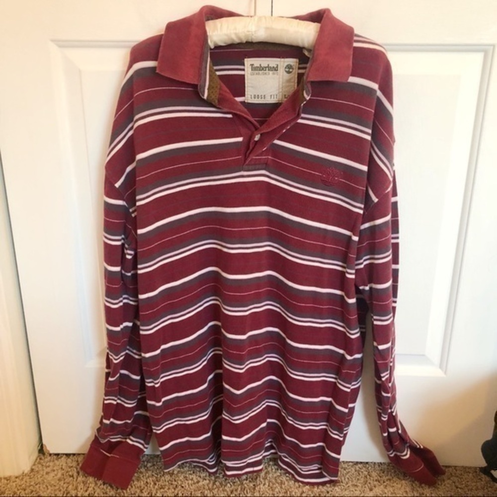 Men’s timberland red striped loose fit polo shirt